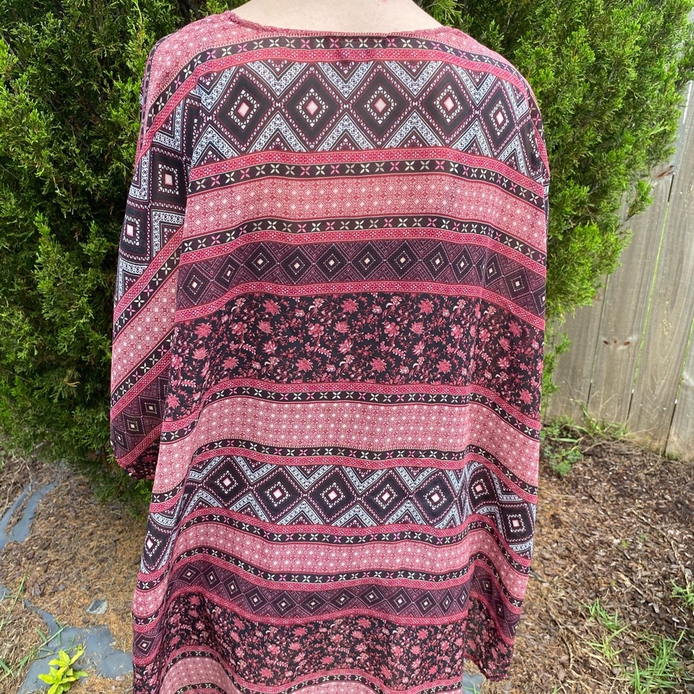 Boho Lightweight Kimono Red Bohemian Tribal Hippie One Size Fits All
